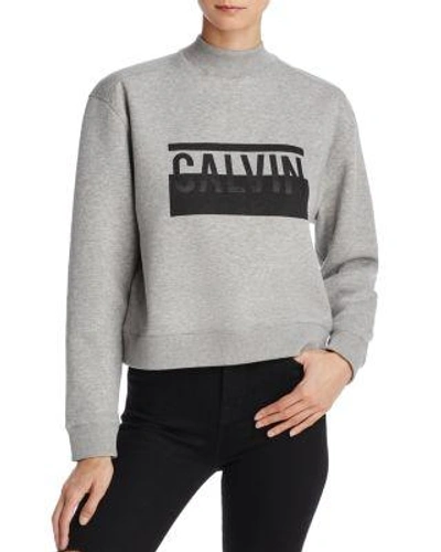 Calvin Klein Jeans Est.1978 Mock Neck Cropped Logo Sweatshirt In Mixed Grey