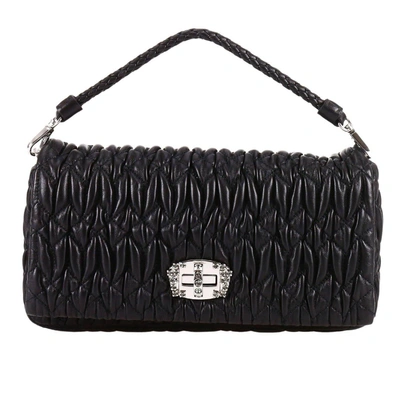 Miu Miu Women's Crystal-embellished Matelassé Leather Shoulder Bag In Black