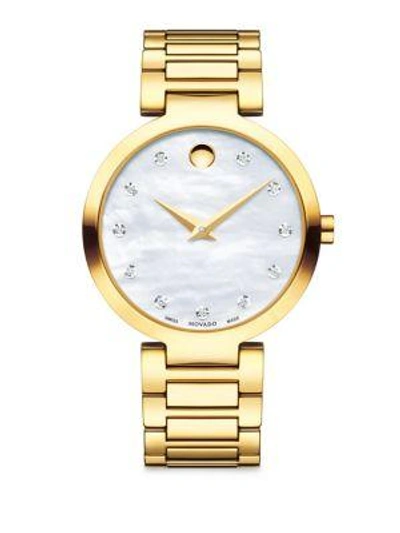 Movado Modern Classic Diamond Bracelet Watch, 28mm In Mother Of Pearl/gold