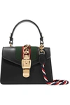 GUCCI Sylvie mini chain-trimmed leather and canvas shoulder bag