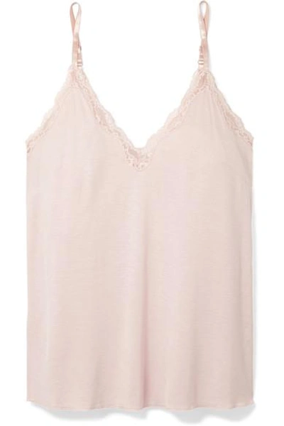 Skin Juno Lace-trimmed Jersey Pyjama Top In Soft Pink