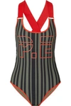 P.E NATION THE BACK PADDLE STRIPED PRINTED SWIMSUIT
