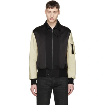 Saint Laurent Embroidered Bomber Jacket In Black Military Cotton