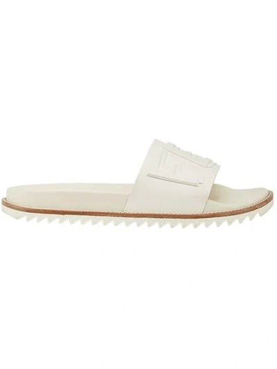 Fendi Rubber Slide Sandals W/ Raised Logo Detail In White