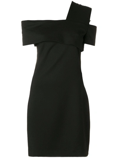 Helmut Lang Asymmetrical Off The Shoulder Scuba Dress In Black