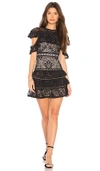 Alice And Olivia Jolie Tiered Ruffled Lace Mini Dress In Black
