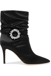 GIANVITO ROSSI MAE 85 EMBELLISHED RUCHED SATIN ANKLE BOOTS