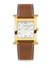 HERMÈS WATCHES WOMEN'S HEURE H 26MM GOLDPLATED & LEATHER STRAP WATCH,408134550710