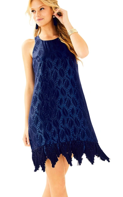 Lilly Pulitzer Womens Marquette Shift Dress In True Navy Silk Leaf Jacquard