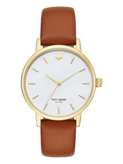 Kate Spade 'holland' Round Leather Strap Watch, 34mm In Luggage/gold