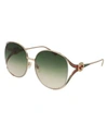 Gucci Oval Web Gg Sunglasses, Yellow Pattern In Green/gold