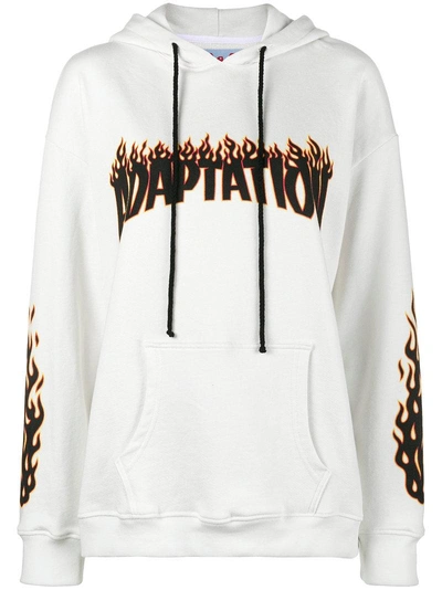 Adaptation Flame Logo Embroidered Hoodie In White
