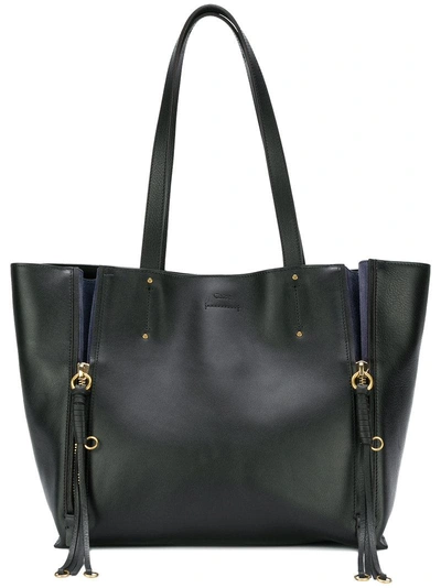 Chloé Milo Medium Suede-trimmed Textured-leather Tote In Black