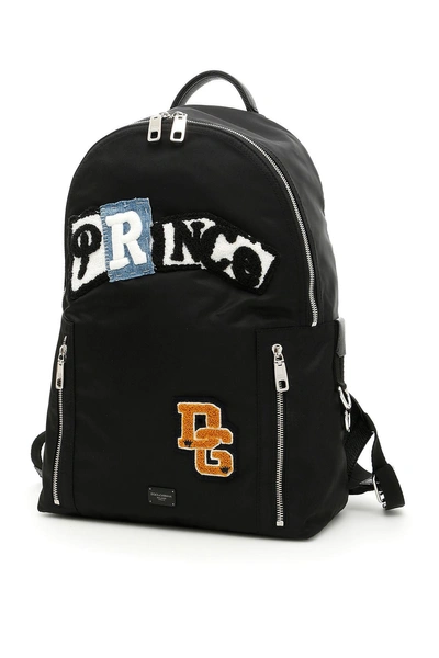 Dolce & Gabbana Nylon Backpack With Prince Patch In Nero-neronero