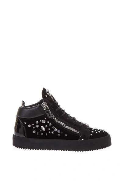 Giuseppe Zanotti Embellished Suede High-top Trainers In Black
