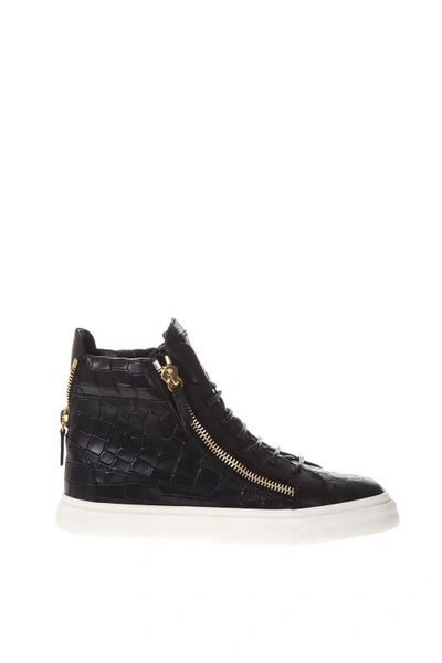 Giuseppe Zanotti Embossed Leather High-top Trainers In Black