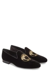 VERSACE MEDUSA EMBROIDERED VELVET LOAFER,DSU6488DVL1C