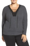 Tart Amity Merino Wool Lace-up Sweater In Shark/ Black