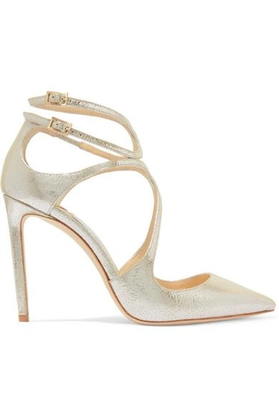 Jimmy Choo Lancer 100 Metallic Cracked-leather Pumps In Champagne