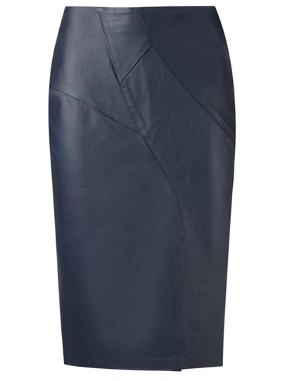 Tufi Duek Leather Midi Skirt In Blue