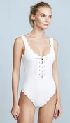 Marysia Palm Springs Lace-up Scalloped Swimsuit In White