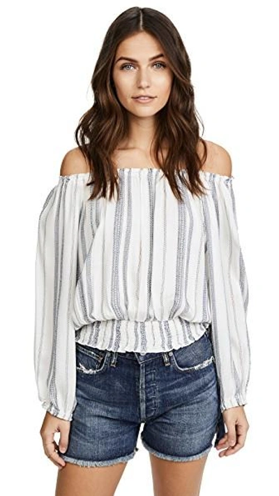 Melissa Odabash Adriana Off-the-shoulder Striped Blouson Top, One Size In Cream Stripe