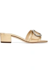 JIMMY CHOO GRANGER 35 CRYSTAL-EMBELLISHED METALLIC TEXTURED-LEATHER SLIDES