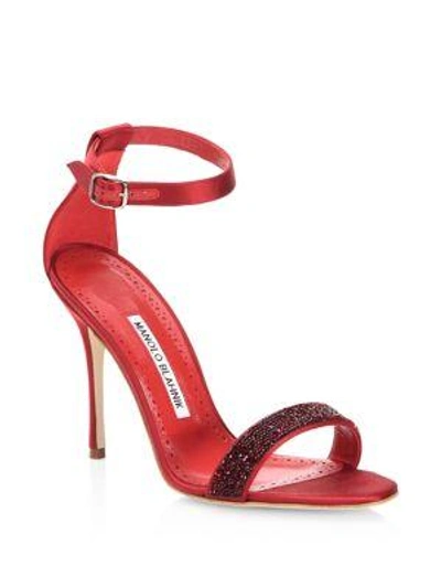 Manolo Blahnik Chaos Crystal-embellished Open-toe Leather Sandals In Red