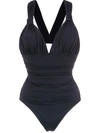 Brigitte Eli Draped Swimsuit In Black
