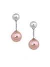 MAJORICA 8MM-12MM White and Pink Organic Pearl and Sterling Silver Drop Earrings