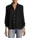 Frank & Eileen Barry Long-sleeve Button-down Frayed-hem Shirt In Black