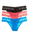 Natori Bliss Perfection Thongs, Set Of 3 In Zebra Print/black/wine