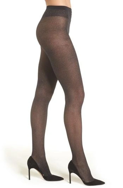 Wolford Metallic Net Tights In Black/silver