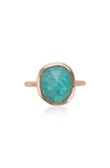 Monica Vinader Siren Medium Semiprecious Stone Stacking Ring In Amazonite/ Rose Gold
