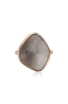 Monica Vinader Siren Nugget Semiprecious Stacking Ring In Grey Agate/ Rose Gold