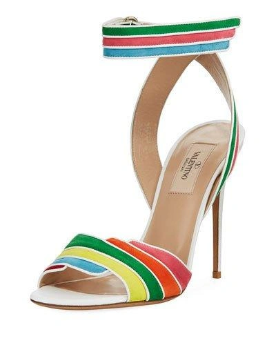 Valentino Garavani Striped Leather And Suede Sandals In Multicolored