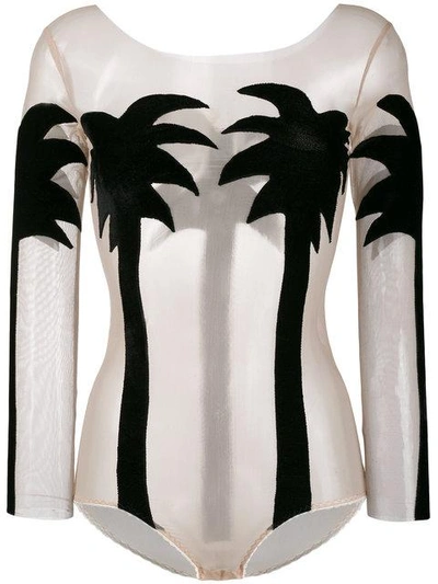 Alexia Hentsch Silk Palm Tree Bodysuit - Black