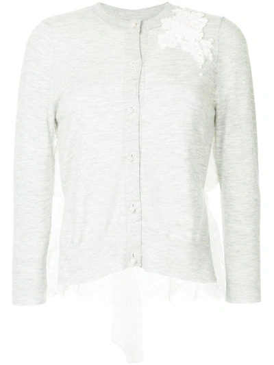 Onefifteen Floral Lace Patch Buttoned Cardigan In Grey
