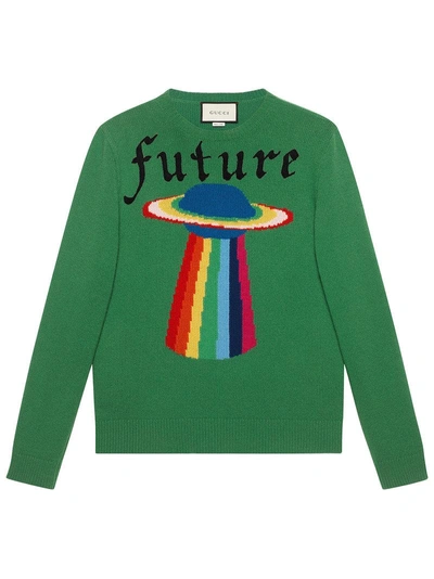 Gucci Future Ufo Wool Crewneck Jumper, Green | ModeSens