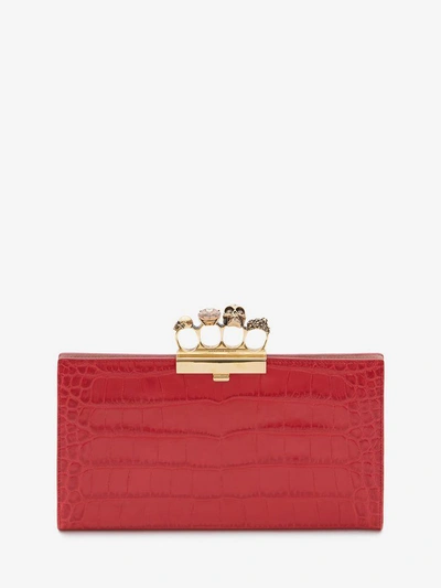Alexander Mcqueen Skull Four-ring Flat Pouch In Red