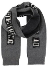 Valentino Slogan Embroidered Scarf In Dark Grey