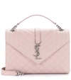 Saint Laurent Medium Tri-quilted Matelasse Grain De Poudre Flap Shoulder Bag, Silvertone Hardware In Pink