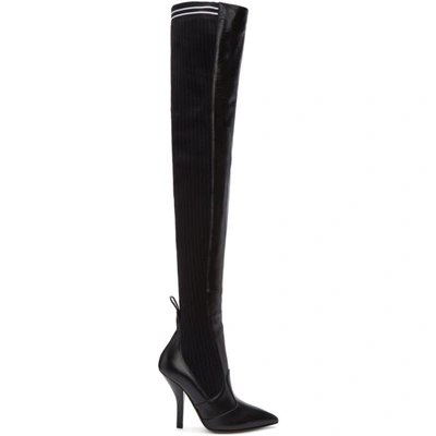 Fendi Black Rockoko 105 Leather And Fabric Over The Knee Boots