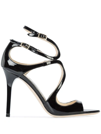 Jimmy Choo Lang 100mm Patent Strappy Sandals In Black