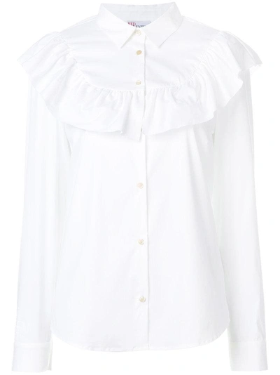 Red Valentino Ruffle-trimmed Cotton-blend Blouse In White