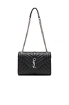 Saint Laurent Small Envelope Calfskin Leather Shoulder Bag In Black