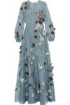 VALENTINO VALENTINO WOMAN APPLIQUÉD SILK-ORGANZA GOWN SKY BLUE,3074457345617503869