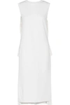 ADAM LIPPES WOMAN ASYMMETRIC PLEATED GEORGETTE AND MERINO WOOL MIDI DRESS IVORY,AU 367268775742005