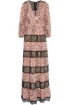 ALICE AND OLIVIA WOMAN DARREN LACE-PANELED PRINTED GEORGETTE MAXI DRESS PINK,US 1071994536848750