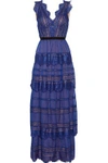 CATHERINE DEANE WOMAN LACE-PANELED TIERED SILK-ORGANZA MAXI DRESS COBALT BLUE,US 1071994536374619